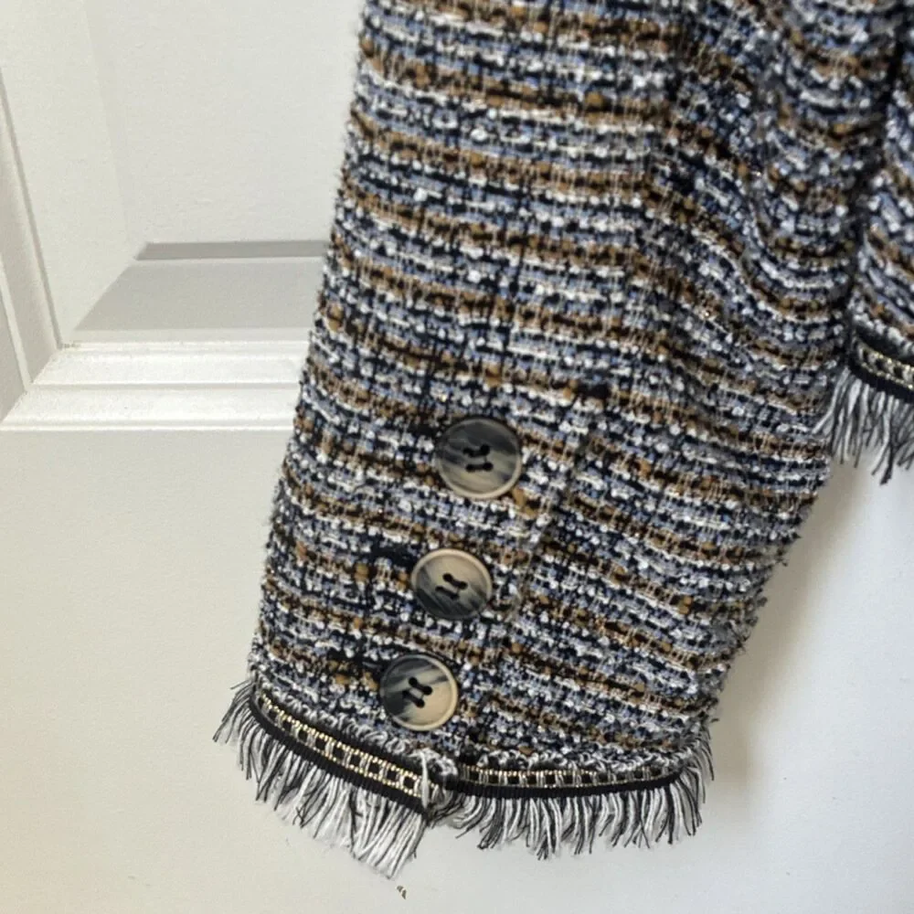 Liverpool Multicolor Tweed Fringe Button Jacket Women’s Size S Lined